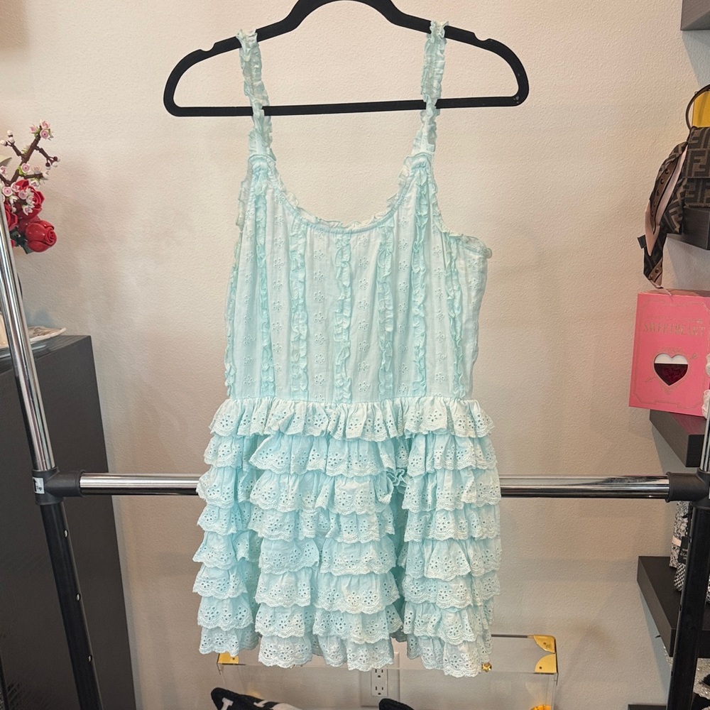 Altar'd State Light Blue Ruffled Mini Dress